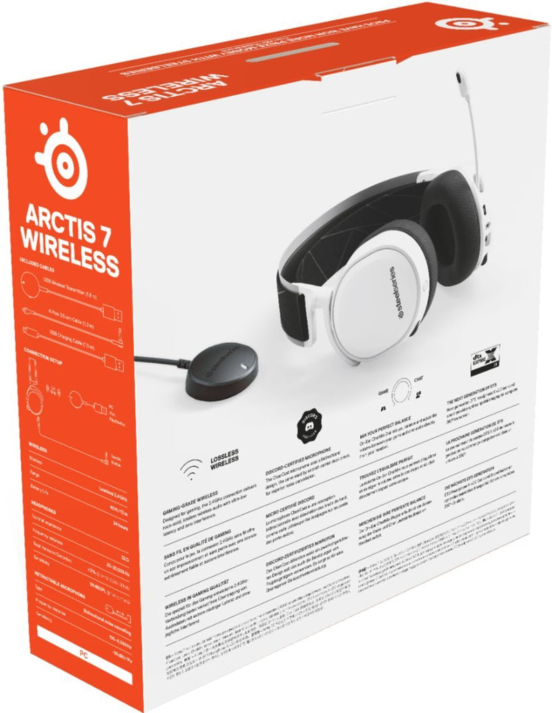 SteelSeries - Arctis 7 Wireless DTS Gaming Over-The-Ear Headset for PC, PlayStation 4 and PlayStation 5 - White
