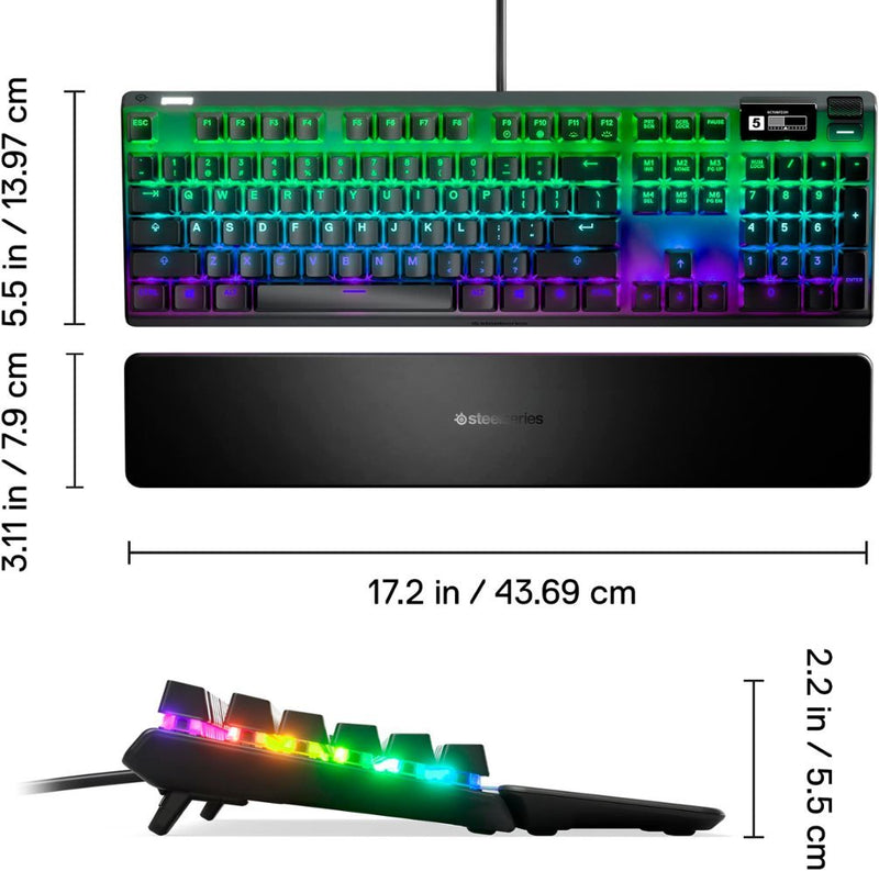 SteelSeries RGB Keyboard - side measurements view - Black - 64626